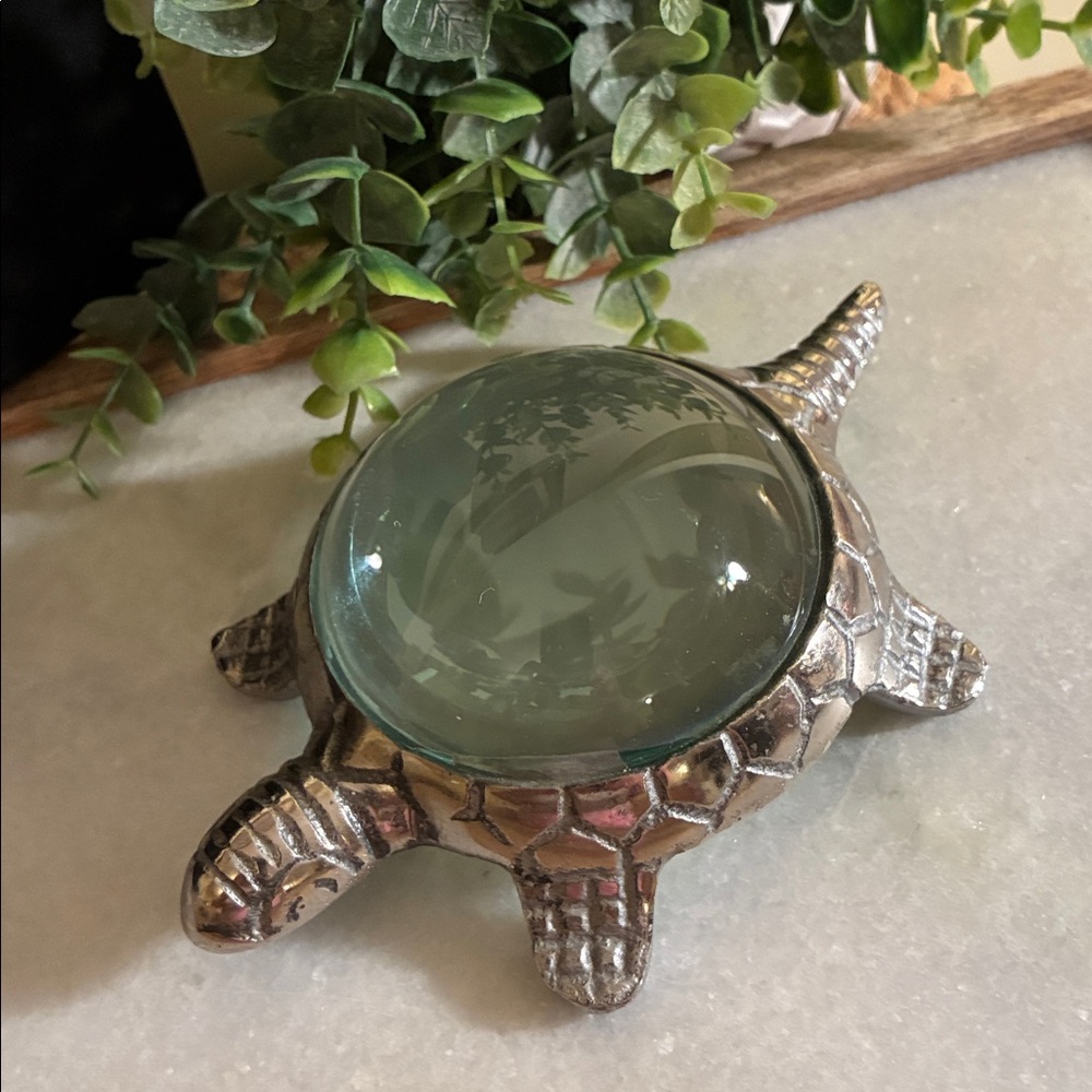 Silver Turtle Magnifying Glass Paperweight